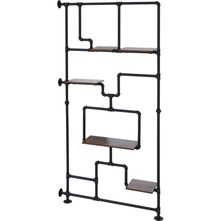 Raumteiler mit Regal HWC-P10, Wohnregal Ablageregal, Industrial Metall Melamin MVG 203x100x20cm ~ dunkelbraun – Bild 7