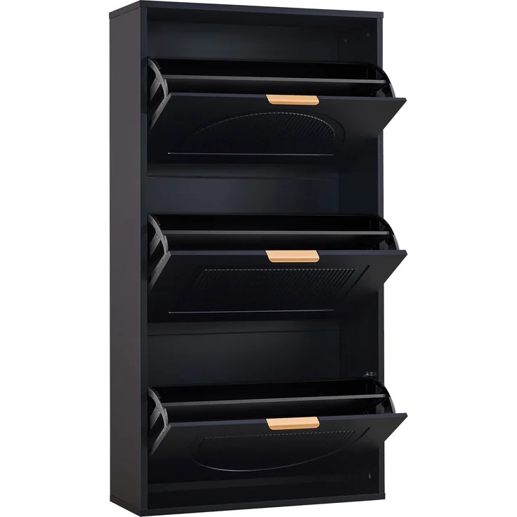Kommode 60x24x114 cm, schmaler Schuhkipper in Schwarz aus MDF und Spanplatte, kippsicher – Bild 6