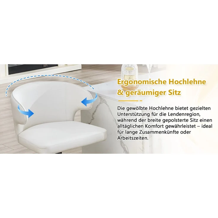 2er Set Barhocker mit Lehne Höhenverstellbar, 360° Drehbar Barstuhl mit großem Sockel & Fußstütze, Moderner Küchenhocker für Bar Küche Theke (Nur Stühle)--Weiß--110x45x49.7cm--YOUDENOVA – Bild 9