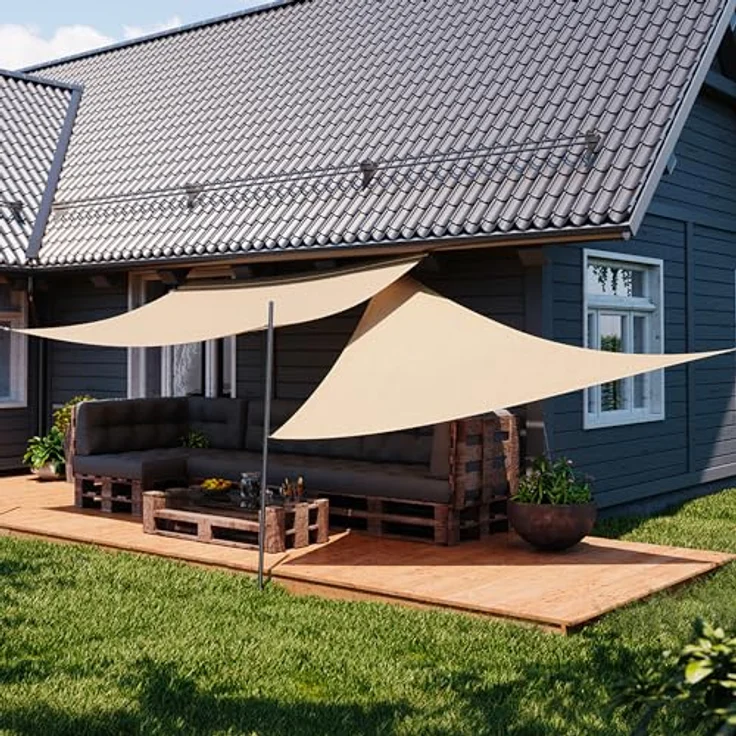 Sonnensegel, 6 x 6 m, UV-Schutz und wasserdicht, resistent gegen Sonne und Regen, für Garten, Terrasse und Terrasse, aus Polyester – Bild 8