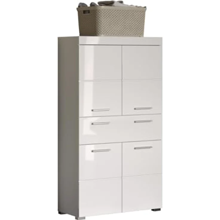 Trendteam 'Amanda' Midischrank, Holz, 132 x 31 x 73 cm, Weiß / Weiß Hochglanz – Bild 2