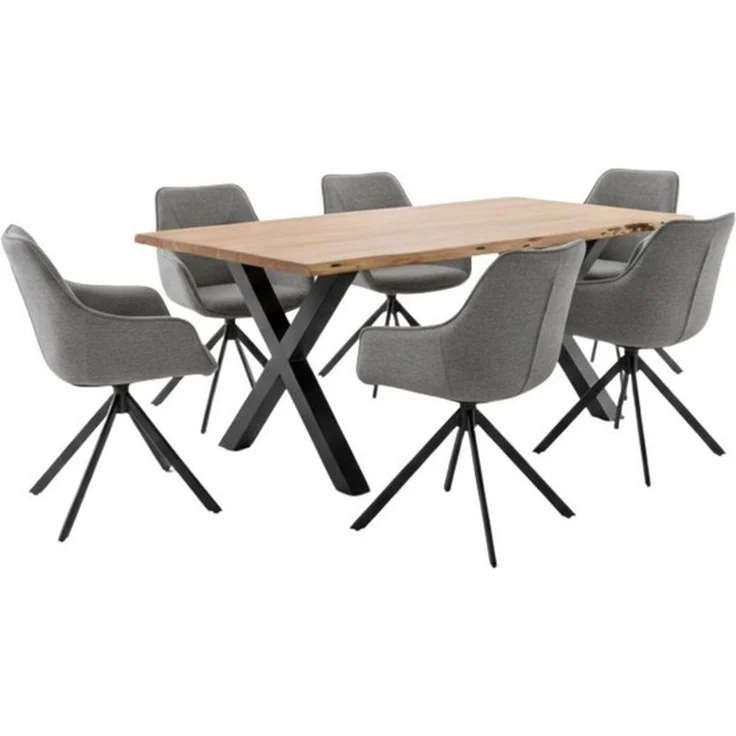 bene living Esszimmer-Set Baumkantentisch Catania und 6er Set Diningsessel San Carlo hellgrau, (Indoor-Möbelset, 7-St), Akazienholz-Tischplatte - drehbare Diningsessel – Bild 4