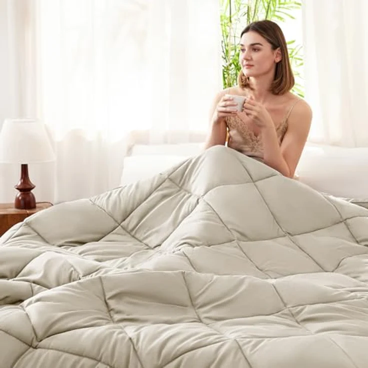WAVVE Bettdecke 155x220 cm Ganzjahresdecke 4 Jahreszeiten, Steppdecke 300gsm Mikrofaser 155x220 cm, Super Weiche Decke Zudecke Schlafdecke Atmungsaktive 155x220 Beige – Bild 4