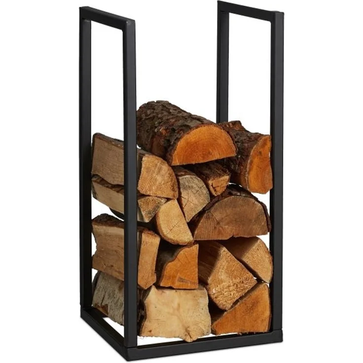 Relaxdays Schwarzes Kaminholzregal aus Metall – Bild 1