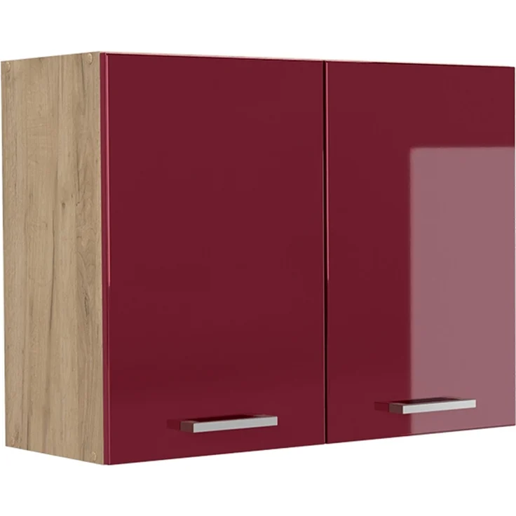 Küchenglasschrank R-Line Rot Hochglanz/Goldkraft Eiche 80 cm Vicco – Bild 1