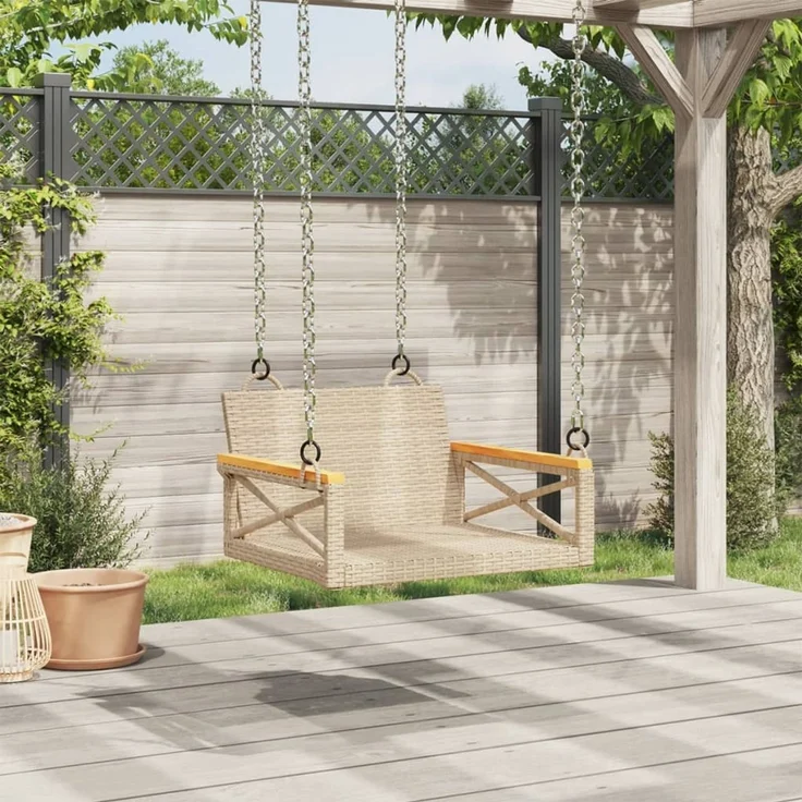 vidaXL Hängesessel Beige 63x62x40 cm Poly Rattan 368172 – Bild 3