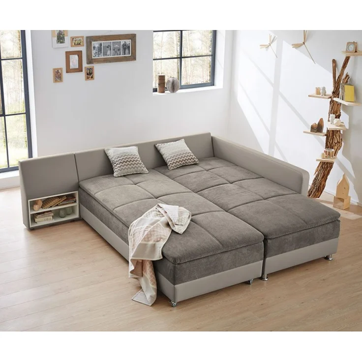 Ecksofa-Dauerschläfer Doppelbett Federkern Bettkasten Couch in Graubraun Beige – Bild 5