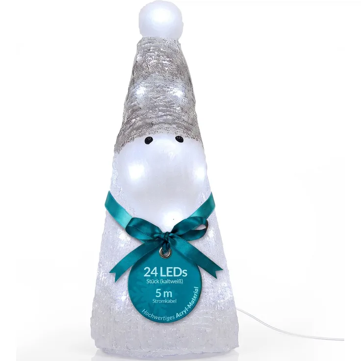 Deuba LED Acryl Figur Außen Santa Weiß beleuchtet Weihnachtsdeko Weihnachten Weihnachtsfigur