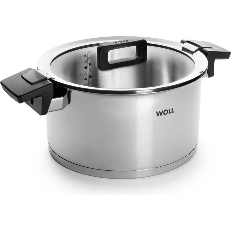 WOLL Kochtopf Concept 124NC Glasdeckel mit Abgießfunktion Ø 24 cm 5,8 L Edelstahl 18/10 mit Alu‑Kapselboden Alle Herdarten inkl. Induktion bis 200 °C Spülmaschinenfest