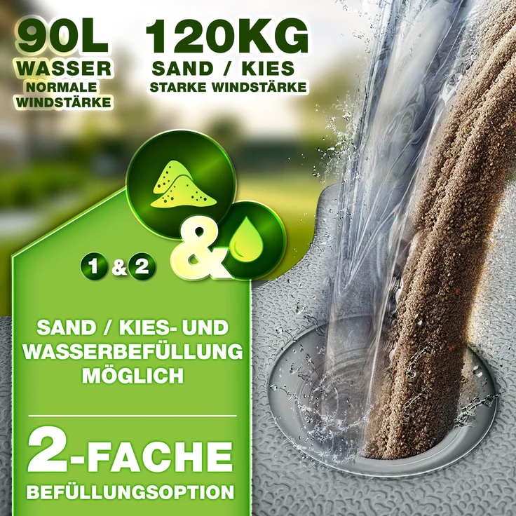 tillvex® Sonnenschirmständer Grau 90 Liter / 120 kg – 4-teilig für Ampelschirm inkl. Metallverbinder | Schirmgewicht befüllbar mit Wasser oder Sand | Schirmständer Ampelschirmständer wetterfest – Bild 8
