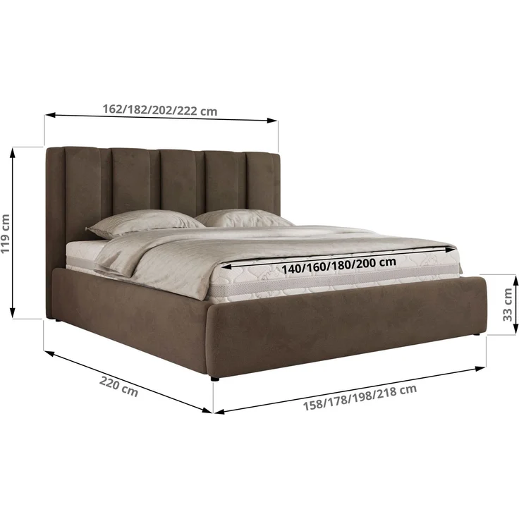 Polsterbett SAVINO CLASSIC mit Bettkasten und Lattenrost Doppelbett 180 x 200 cm mit hohem Kopfteil Stauraumbett Bett mit Gasdruckfeder - Braun Velvet - Multipocket Matratze - ELORI LUX – Bild 6