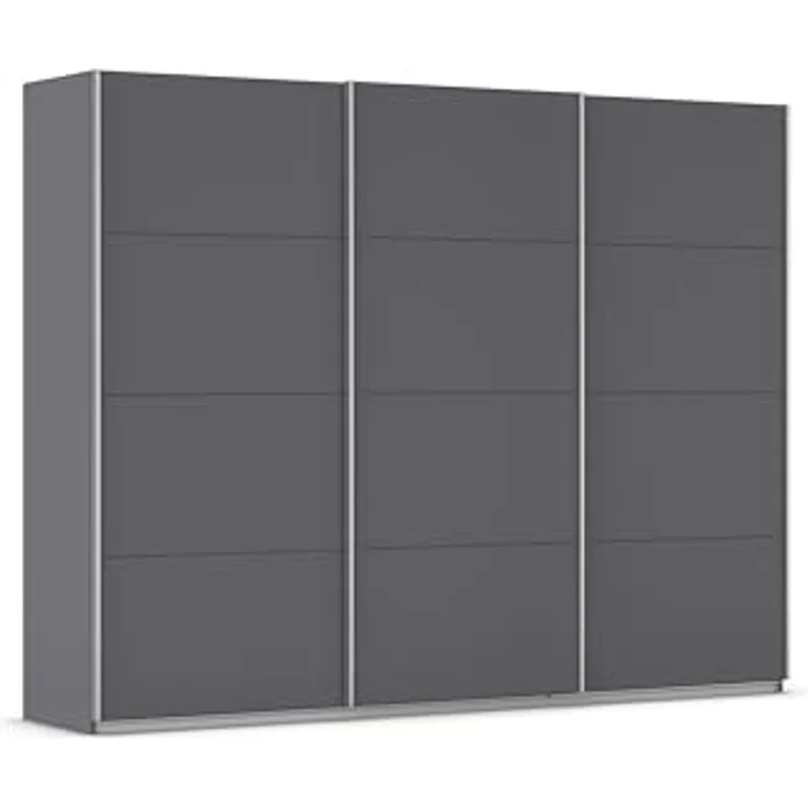 Rauch Möbel Kulmbach, Kleiderschrank mit Schwebetüren für Schlafzimmer, Kinderzimmer, Jugendzimmer, Garderobe, Flur, 3-türig, Zubehör Classic, Farbe Grau metallic, Schwarz, Breite 271 cm – Bild 1