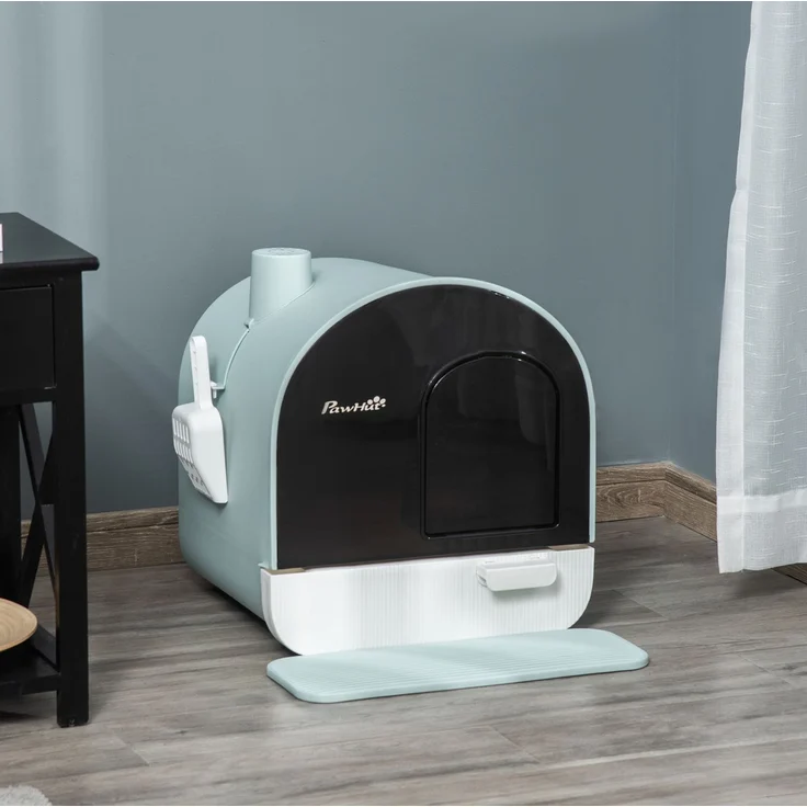 Katzentoilette mit Haube, Streumatte & Schaufel, 43x44x47 cm, Grün – Bild 1