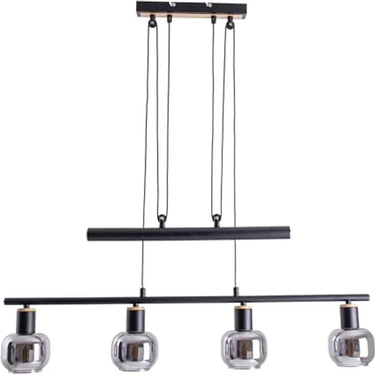 Näve Pendelbalkenleuchte Fumoso 4-flammig, Schwarz/Natur mit E14 Fassungen und höhenverstellbar von 100 cm bis 160 cm