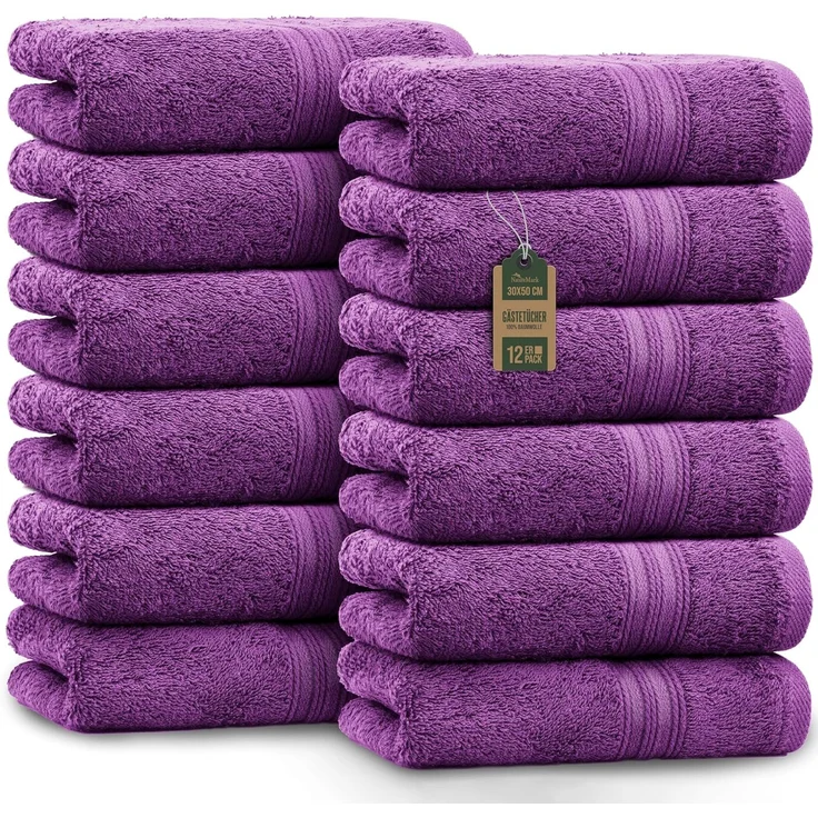 NatureMark Gästetücher – 12er Pack (30x50 cm), 100% Baumwolle, Oeko-Tex Zertifiziert, weich, saugfähig und pflegeleicht – Für Bad, Gäste & Spa – Lila – Bild 1