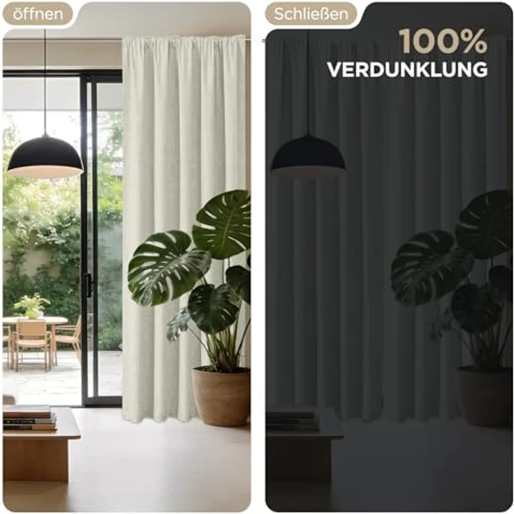 Joydeco 100% Verdunkelungsvorhänge Leinen Gardinen mit Kräuselband 2er Set H183xB117cm Hellbeige, Thermovorhang Kälteschutz Blickdicht Schallschutz Ideal für Wohnzimmer passt zu Schienensystemen – Bild 8