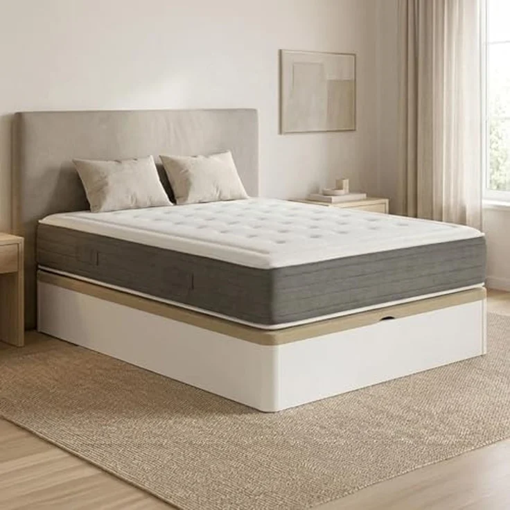 DUÉRMETE ONLINE - Packung viskoelastische Matratze Bio Nature Dicke 24 cm + Klappbett aus Holz, große Kapazität | Farbe Weiß 135 x 190 – Bild 2