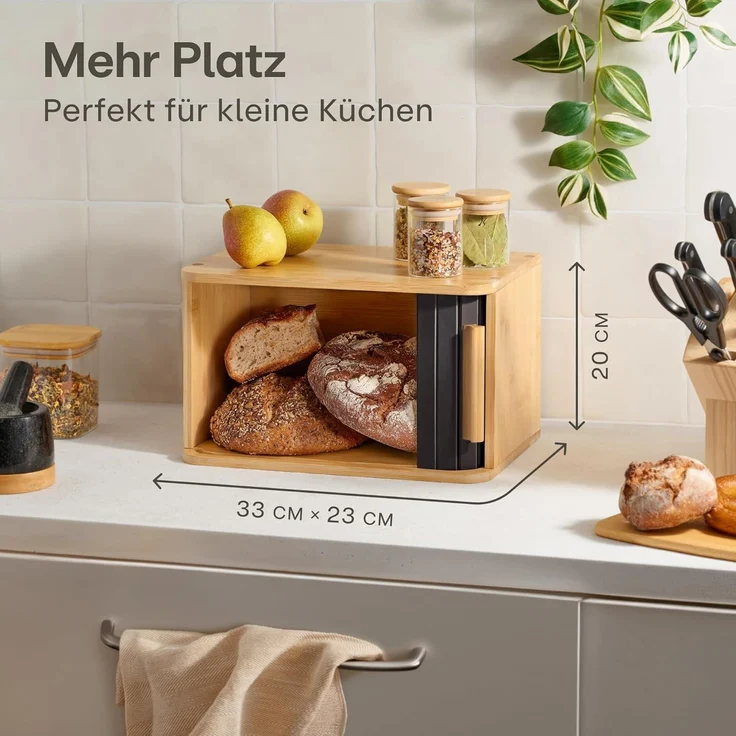 Praknu Brotkasten Brotkasten klein aus FSC® Holz mit Schiebetür - Brotaufbewahrung, Bambus, FSC® Holz - Platzsparend und stilvolle Brotbox für längere Frische – Bild 2