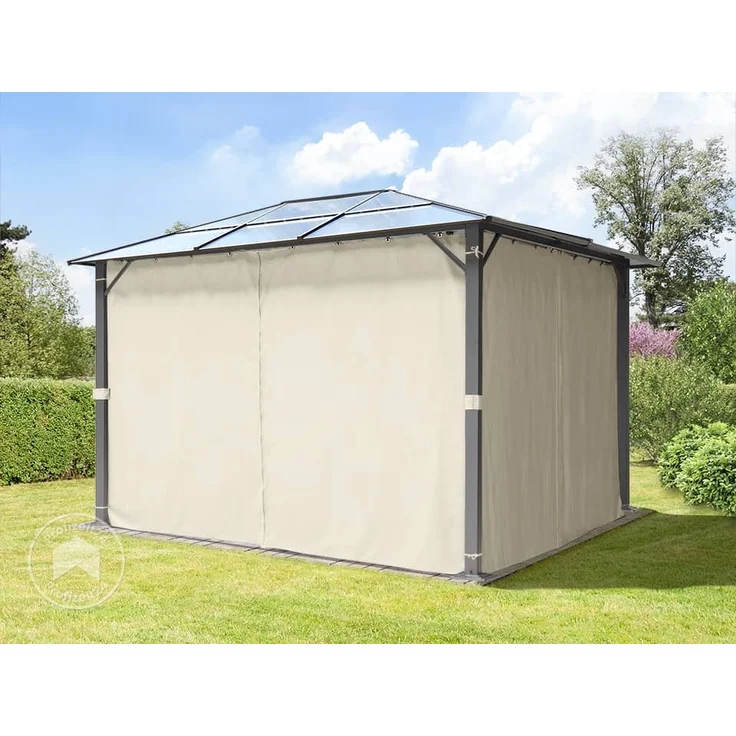 TOOLPORT Gartenpavillon 3x3,65 m Polycarbonat Dach ca. 6 mm - Hardtop Pavillon mit 4 Seitenteilen und Moskitonetzen in crème – Bild 3