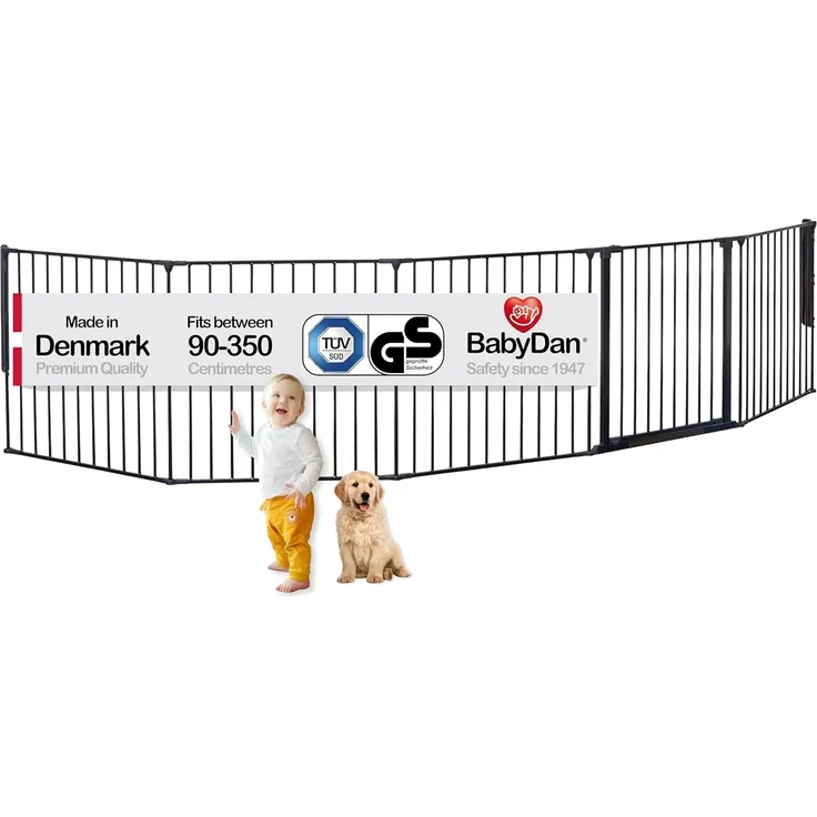 Baby Dan Kaminschutzgitter/Raumteiler Flex XXL 90 - 350 cm, Anthrazit - Hergestellt in Dänemark + TÜV/GS geprüft