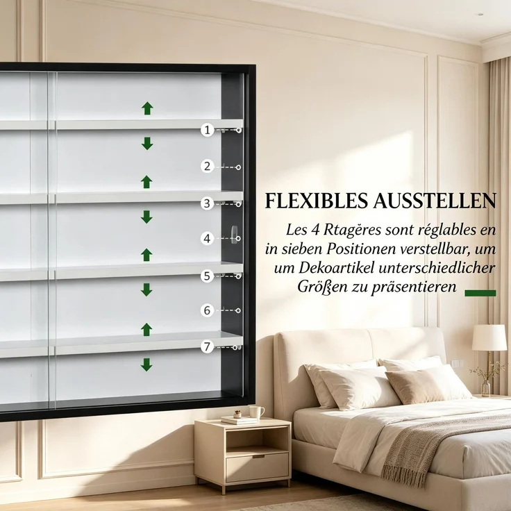 Wandmontierter Vitrinenschrank,Moderner Glasvitrine Schrank,Ausstellungsschrank,Ideal zur Präsentation von Sammlerstücken und Dekorationsobjekten(nur mit Wandmontierter Vitrinenschrank)--Schwarz, Weiß--80x9.5x60cm--YOUDENOVA – Bild 3