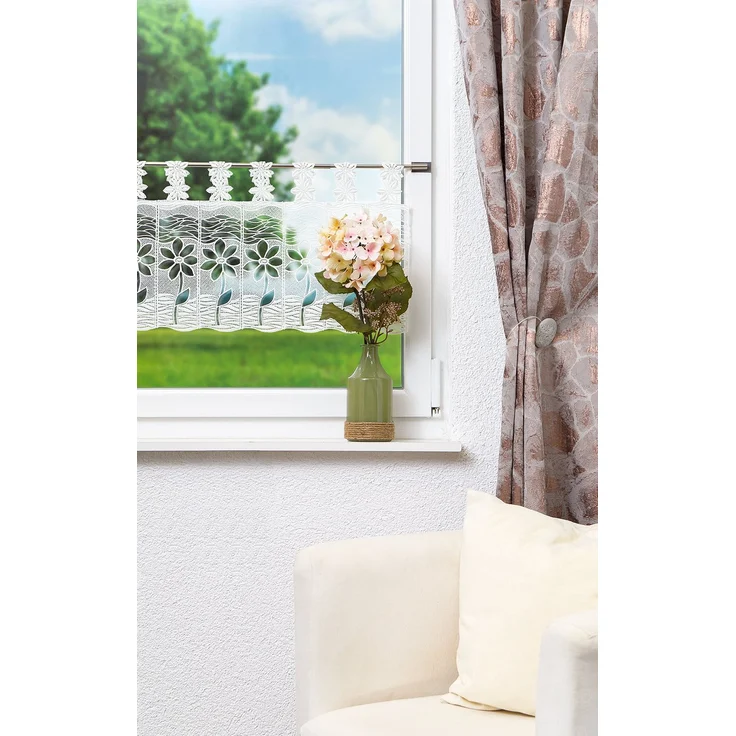 Scheibengardine Plauener Spitze - Blüte (Bx H) 72cm * 32cm weiß – Bild 2
