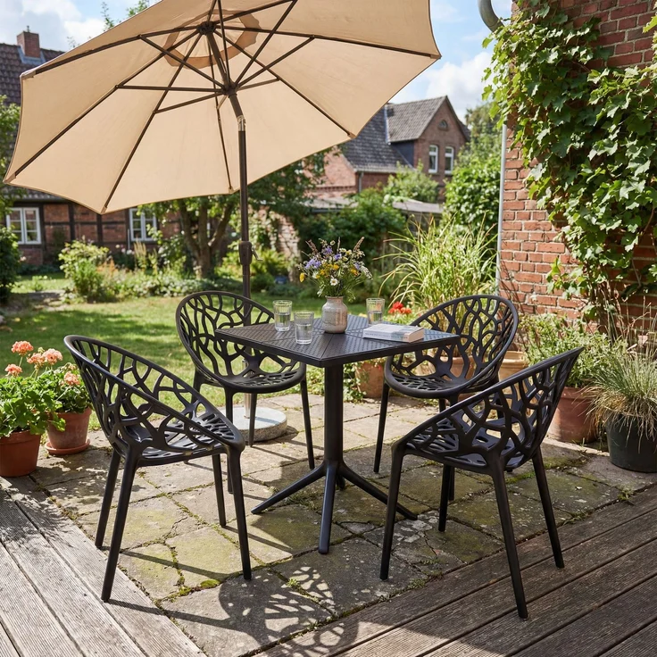 Gartenmöbel-Set SOFIA mit 4 Stühlen - 180x180x80cm, Kunststoff, Schwarz | Balkonset Gartenset Tisch mit Stühlen Bistroset Outdoor – Bild 3
