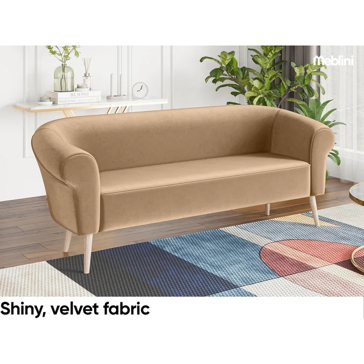 MEBLINI Mini Sofa Set 3-2-1 für Wohnzimmer - Mini Lounge für sechs Personen - Küchensofa - Sofa Klein - Sitzgarnitur - Polstergarnitur - Sofagarnituren - EMILIA - 3+2+1 - Beige Samt – Bild 4