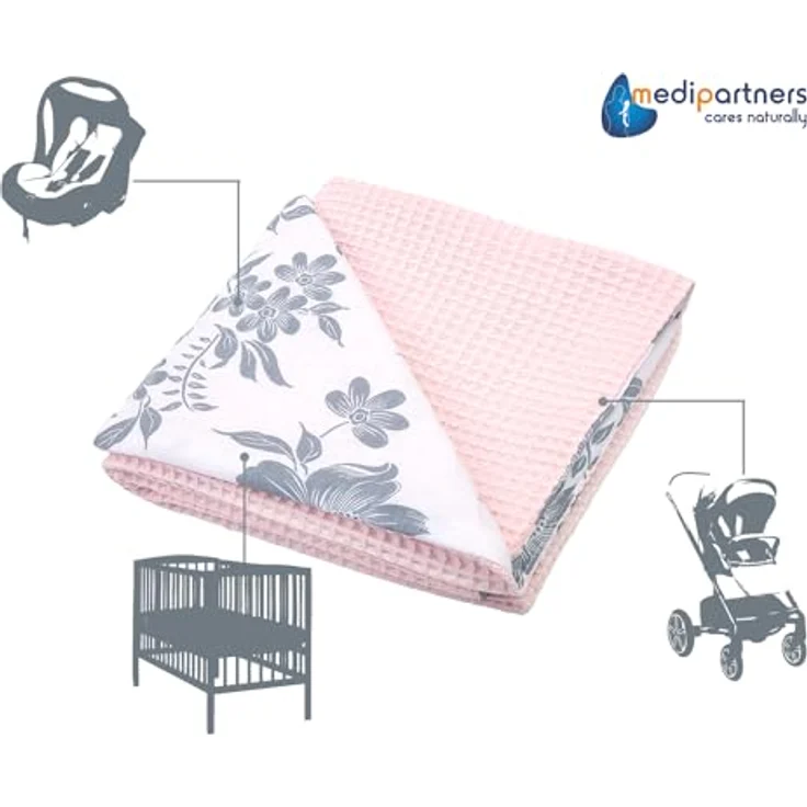 Medi Partners Babydecke Baby Decke Neugeborenen - Kuscheldecke Geschenk Babydecken 75x100 cm für Kleinkinder Mädchen Krabbeldecke Kinderbett Kinderwagen 100% Baumwolle (Berry mit rosa Waffel) – Bild 6