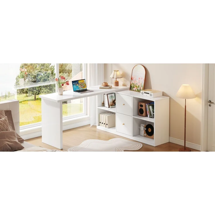 Eckschreibtisch 120x78x130 cm, weiß, beidseitig montierbar mit 2 Schubladen – Bild 4