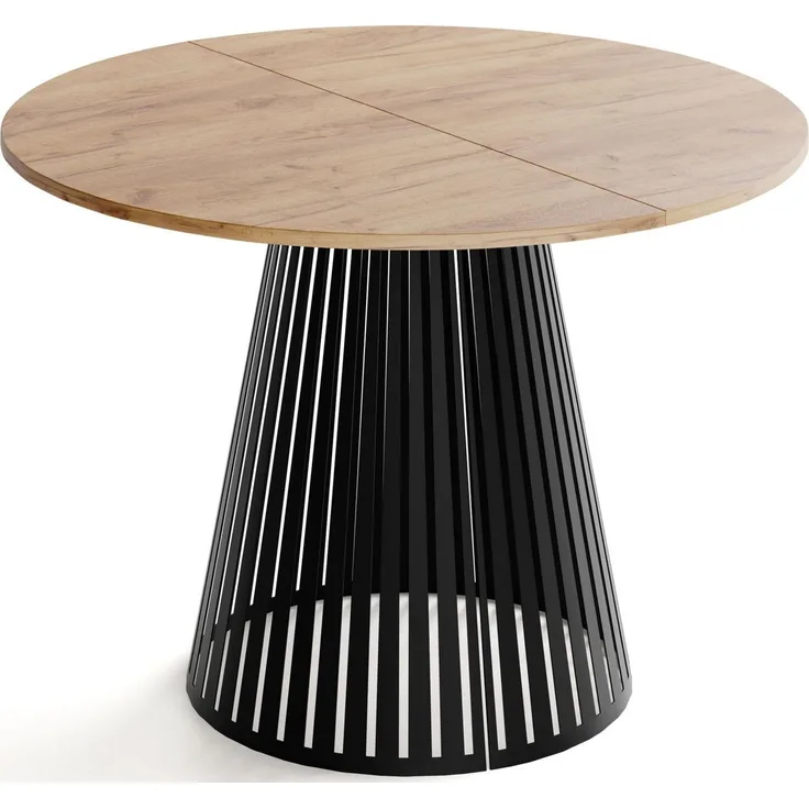 WFL GROUP Esstisch Naro Black ausziehbar rund mit schwarzen Lamellen, Metallbeinen (MADE IN EU, erhältlich in 2 Größen – 100/120 cm, ausziehbar auf 180/200 cm), platzsparender Tisch mit Lamellen für Küche, Esszimmer oder Wohnzimmer