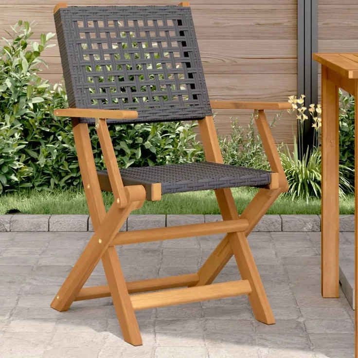 vidaXL Klappstühle, 2 Stück, schwarz, Massivholz Akazie und Polyrattan 367663