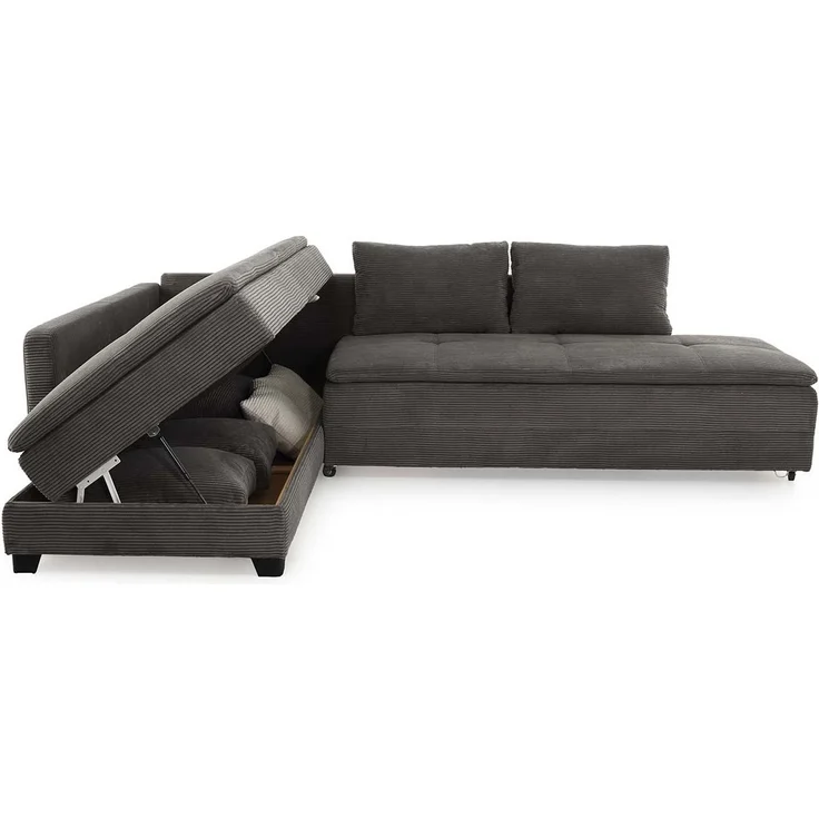 Ecksofa-Dauerschläfer Doppelbett Federkern Bettkasten Couch Cord Dunkelgrau – Bild 7