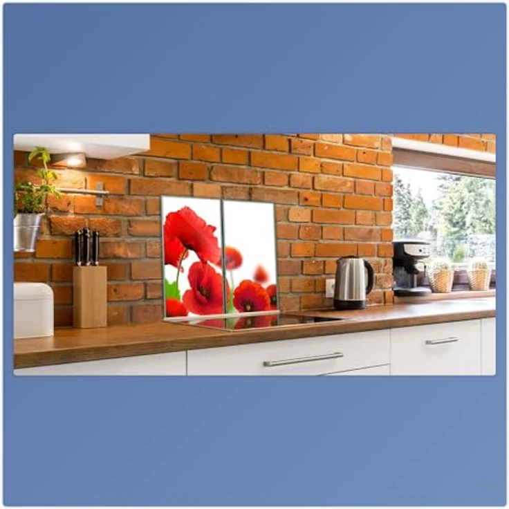 Herdabdeckplatte Abdeckung Ceranfeld Abdeckplatte Schneidebrett 2-Teilig 60x52 Mohnblume Rot Spritzschutz Glasplatte Ceranfeldabdeckung Schutz Herdschutz Sicherheitsglas Glasschneidebrett 2 x 30 x 52 – Bild 5