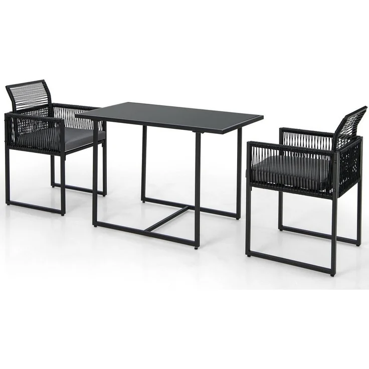 COSTWAY Balkonset 3-teiliges Rattan Gartenmöbel, (3-tlg), mit 2 Stühlen & Tisch – Bild 1