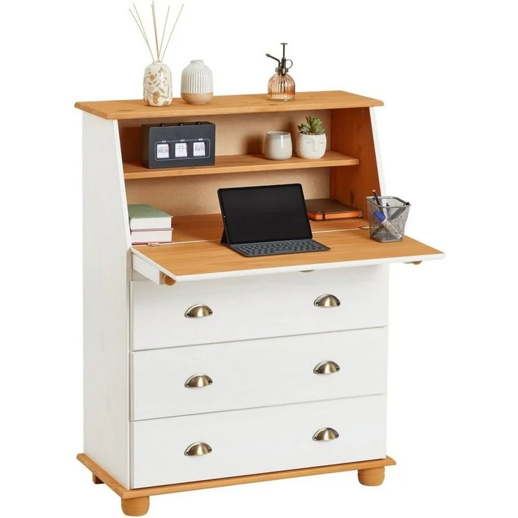 IDIMEX Sekretär GOMES, Sekretär Bürotisch Arbeitstisch mit Klappe 2 Fächer 3 Schubladen Kiefe – Bild 1