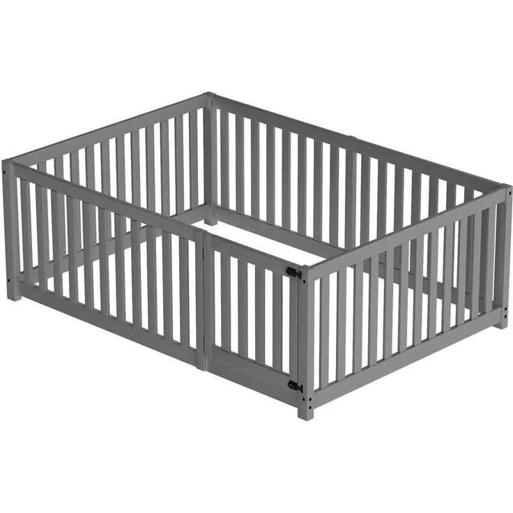 Kinderbett 140 x 200, Holzboden Bettrahmen mit Zaun und Tür, Grau (Alte SKUs:WF321564AAG) – Bild 9