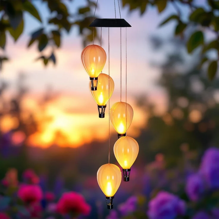 Spetebo LED Dekolicht Solar LED Windspiel mit 5 beleuchteten Heißluftballons - 82 cm, Solar betrieben, LED fest integriert, warm weiß, warm weiß mit Flammeneffekt – Bild 8