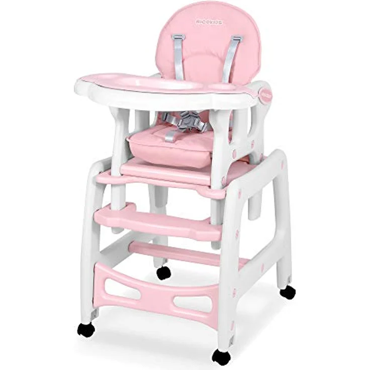 Kinderhochstuhl Babyhochstuhl Mitwachsender Multifunktions Hochstuhl 5in1 Tisch + Babystuhl regulierbar Schaukelfunktion SINCO Ricokids (Rosa) – Bild 4
