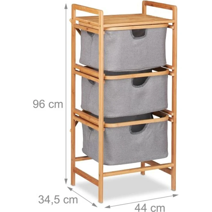 Wäschekorb Bambus, Natur, Grau, 3x Fächer grau – Bild 4