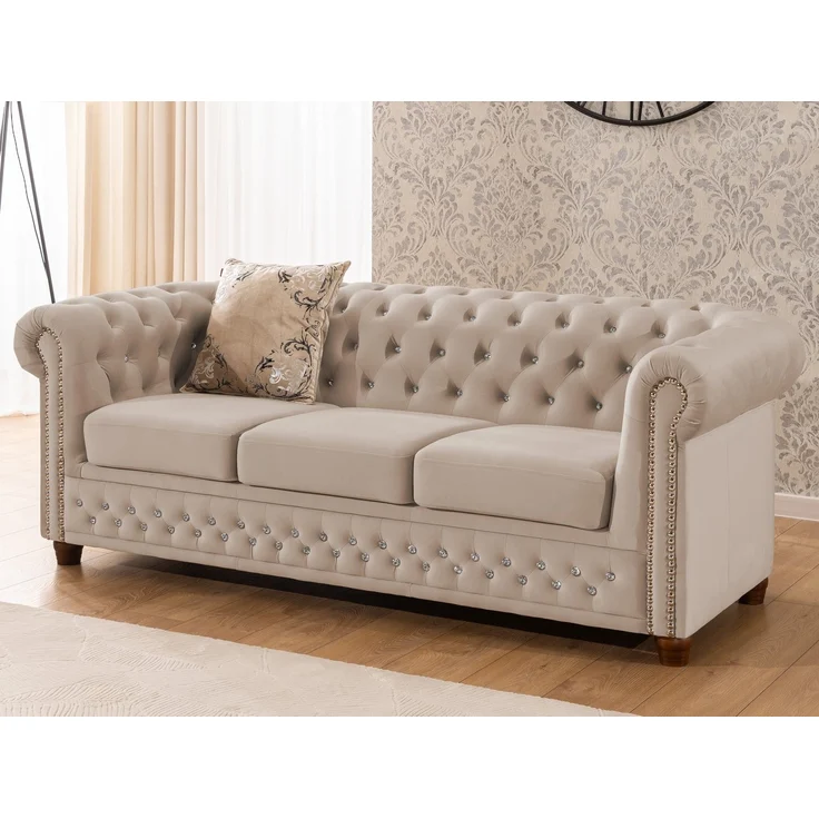 S-Style Möbel Polstergarnitur Chesterfield 3+2+1 Cleo Blink aus Samt mit Kristallsteppung, (1x 3-Sitzer-Sofa, 1x 2-Sitzer-Sofa, 1x Sessel), mit Wellenfederung – Bild 2