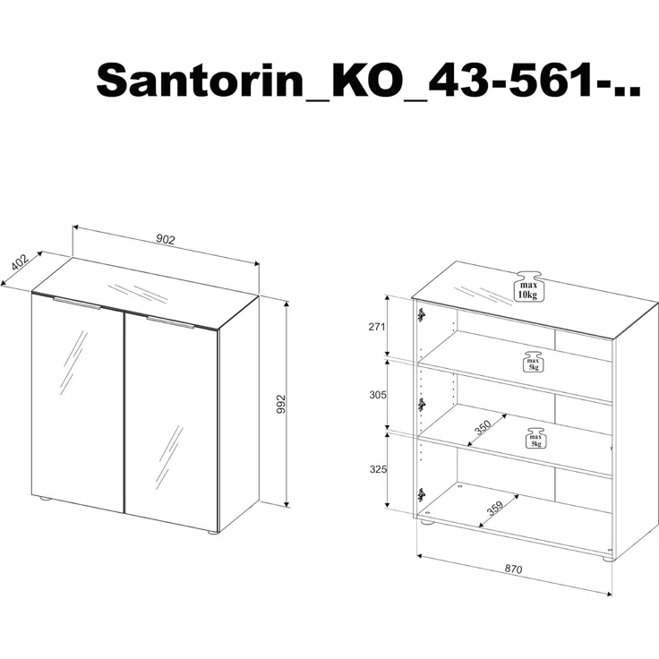 Kommode SANTORIN Anthrazit mit Glasfront, Schrank Korpus in Anthrazit mit Oberboden in Glas-mit viel Stauraum für Ihren Wohnbereich - 90 x 99 x 40 cm (B/H/T) – Bild 3