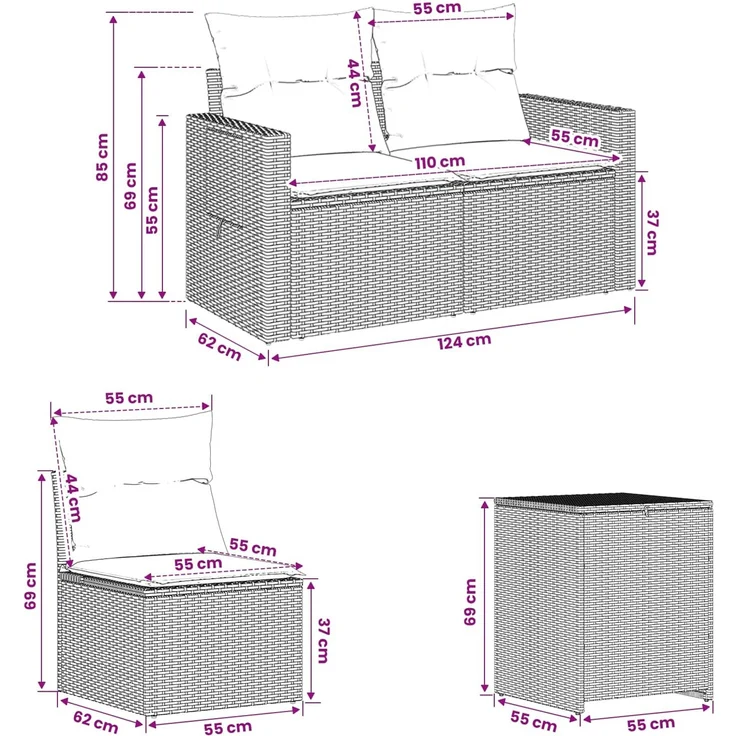 vidaXL Sofa Set 5 stk. Grau und Marineblau 179 x 179 x 85 cm 3447881 – Bild 11