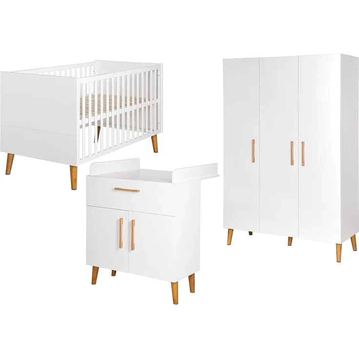 roba Kinderzimmerset 'Mick' 3-teilig - Bett 70 x 140 - Kleiderschrank 3-türig - Weiß / Goldeiche
