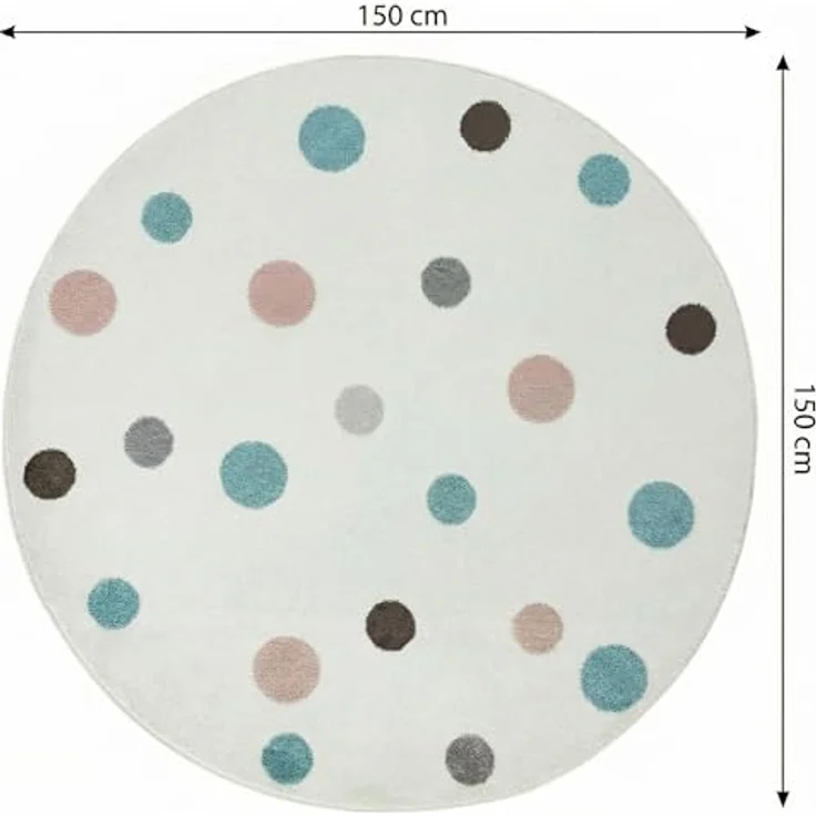 Jimri Kinderteppich DOTS l Pünktchen Gepunktet l Farbe: Beige Blau Rosa | Kinderzimmer/Jugendzimmer (Weiß, Ø 150 cm Rund) – Bild 3