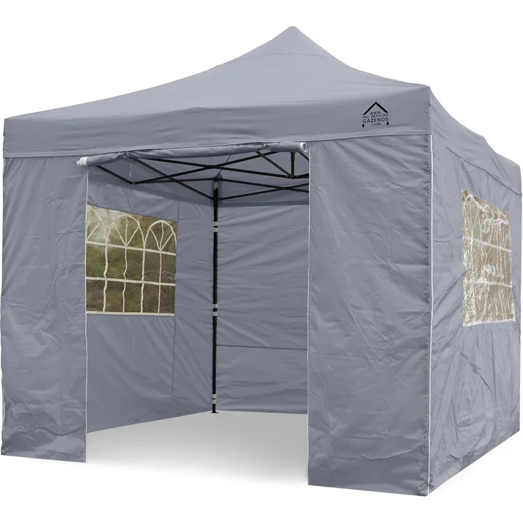 All Seasons Gazebos 3x3 m vollständig wasserdichtes Faltpavillon mit 4 Seitenteilen - Metallisch Grau