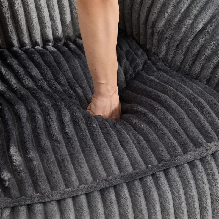Bean Bag Stuhl mit Memory-Schaumstofffüllung, gestreifter Blasen-Plüsch, flauschig, gemütlich, gemütlicher Sofa für Wohnzimmer, Wohnungen und Schlafsäle--Dunkelgrau--98x92x73cm--YOUDENOVA – Bild 8