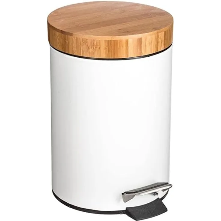 Ein Mülleimer mit einem Bambusdeckel - weiß, 3 l