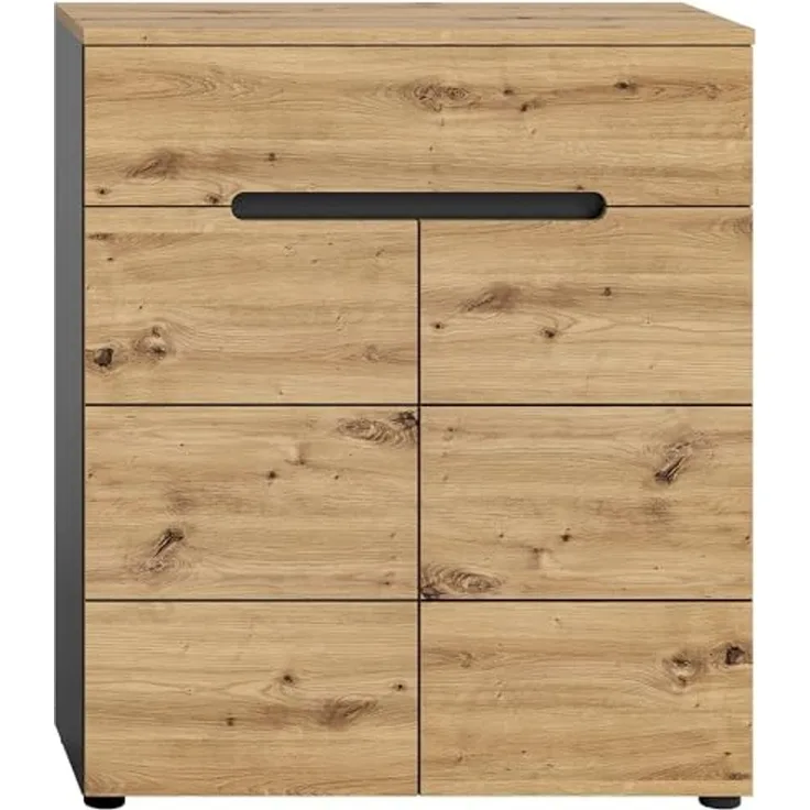 Lomadox Schuhkommode CORTONA-158, Schuhschrank Garderobenschrank Flurschrank modern in grau und Eiche