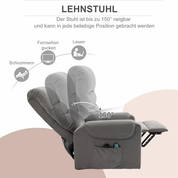 HOMCOM Massagesessel Aufstehsessel (Set, 1-St, Massagesessel), Massagesessel mit Aufstehhilfe, Dunkelgrau – Bild 5